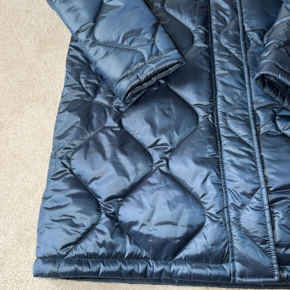 Calvin Klein Puffer Women’s Small Quilted Hooded Coat Blue Full Zip Mid Length - Picture 2 of 10